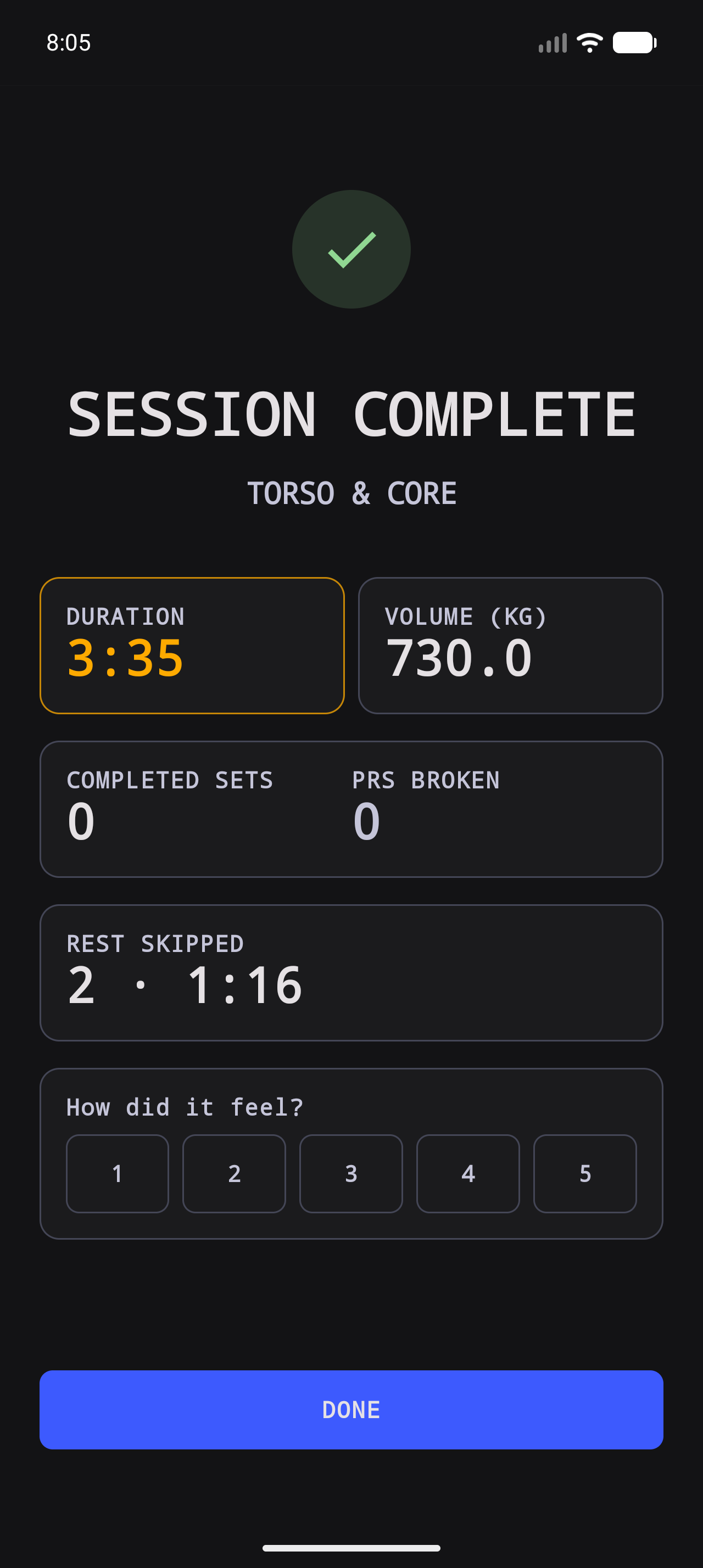 Workout. Done. phone completed workout summary