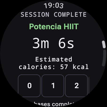 Workout. Done. Wear OS completed workout result with sync status