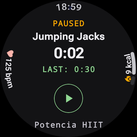 Workout. Done. Wear OS active exercise screen showing a reps and weight target