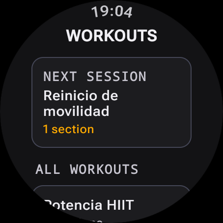 Workout. Done. Wear OS landing screen showing a synced workout